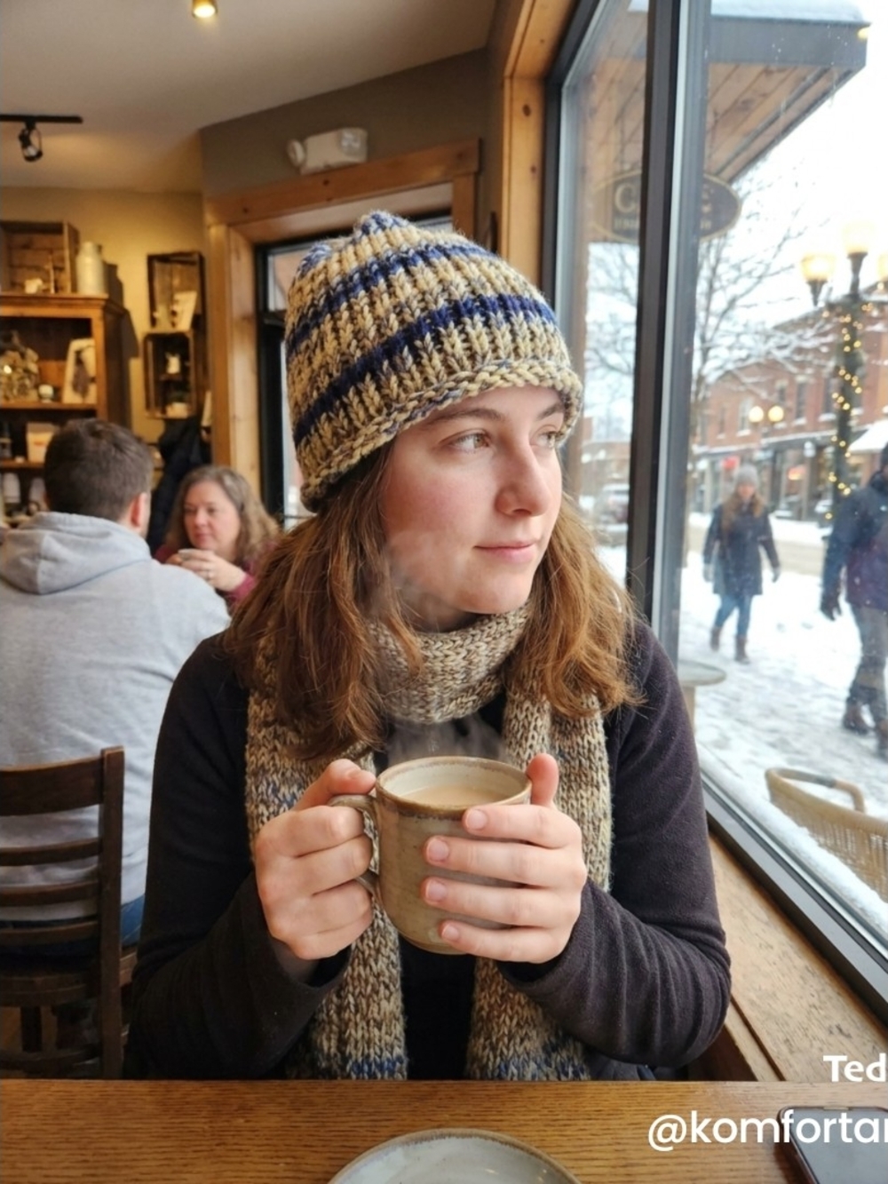 Hand Crafted Blue and Cream Striped Knit Beanie